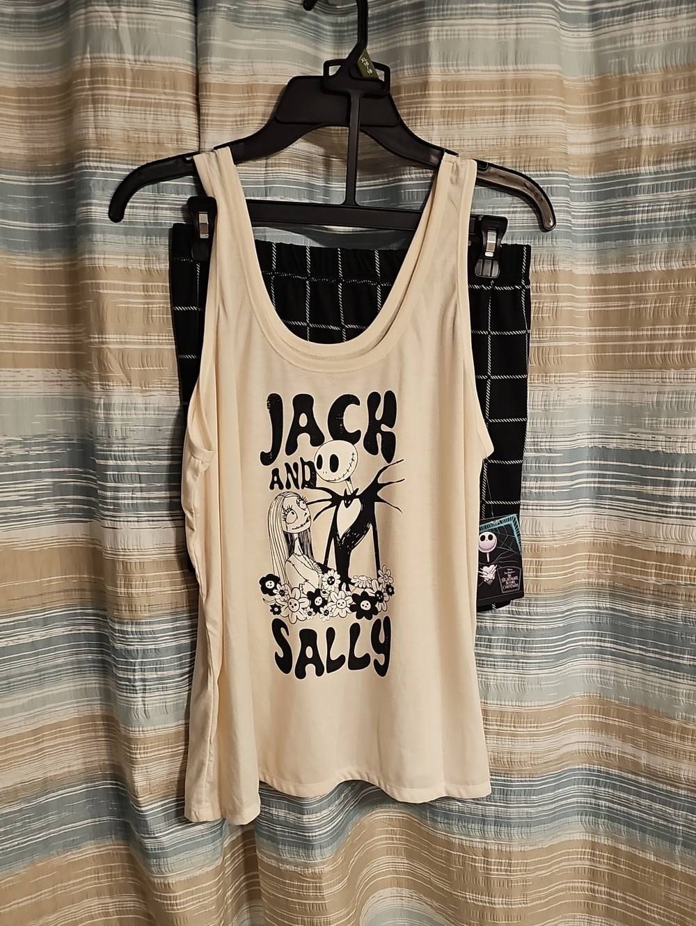 Disney Jack and Sally Tank Top Pajama Set In Cream & Black - Picture 1 of 7